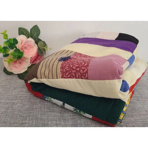 Vintage Handmade Crib Quilt Blanket Cotton Blend  Rustic Pattern, 46"×36"‎